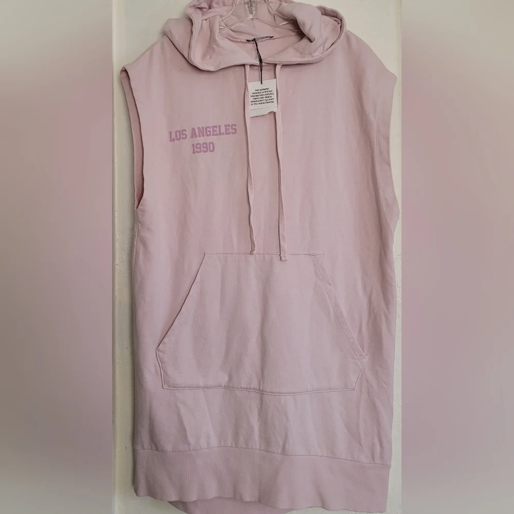 New Zara Pink Washed Plush Sweatshirt Dress Y2K Hoodie 1990 Los Angeles Small - Picture 4 of 15